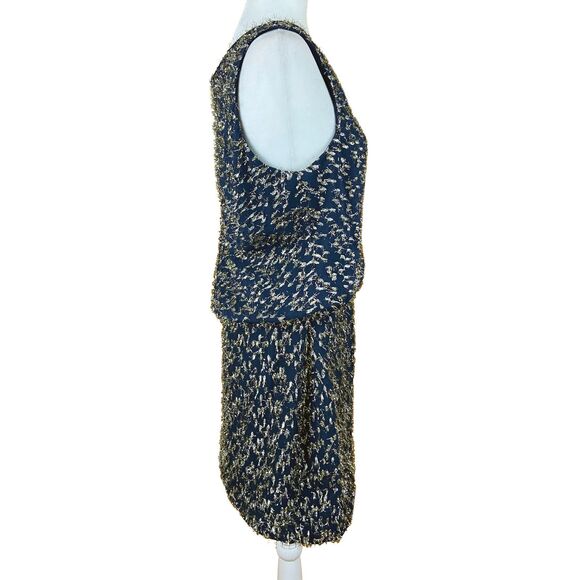 Haney Lucia Dress Size 8 Navy Blue Silk Blend 1-Shoulder Asymmetric Embellished - Picture 6 of 10